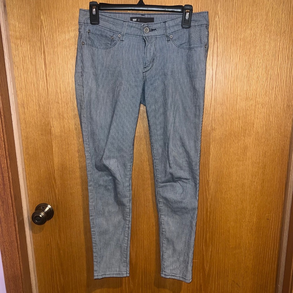 Levi's Hickory Stripe Skinny Jeans Womens 4‎ Gray White Vertical Striped Denim